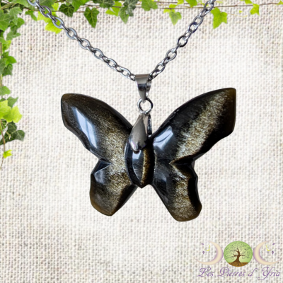 Pendentif Obsidienne Dorée Papillon