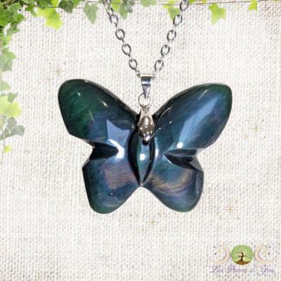 Pendentif obsidienne oeil céleste papillon #1