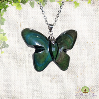 Pendentif obsidienne oeil céleste papillon #2